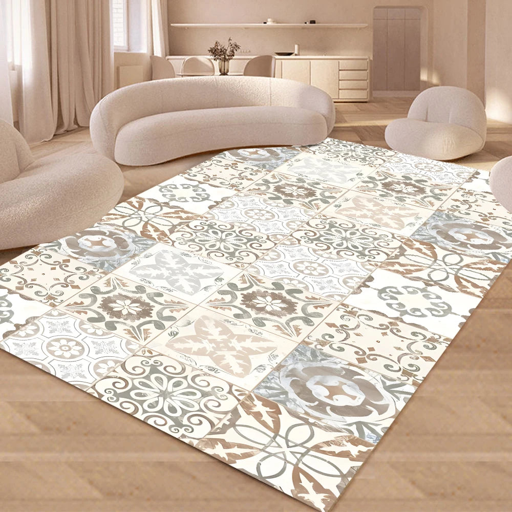 Retro French Plaid Carpet for Living Room Modern Simple Kitchen Bathroom Doormats Easy To Clean Floor Mat Home Sofa Bedroom Rugs