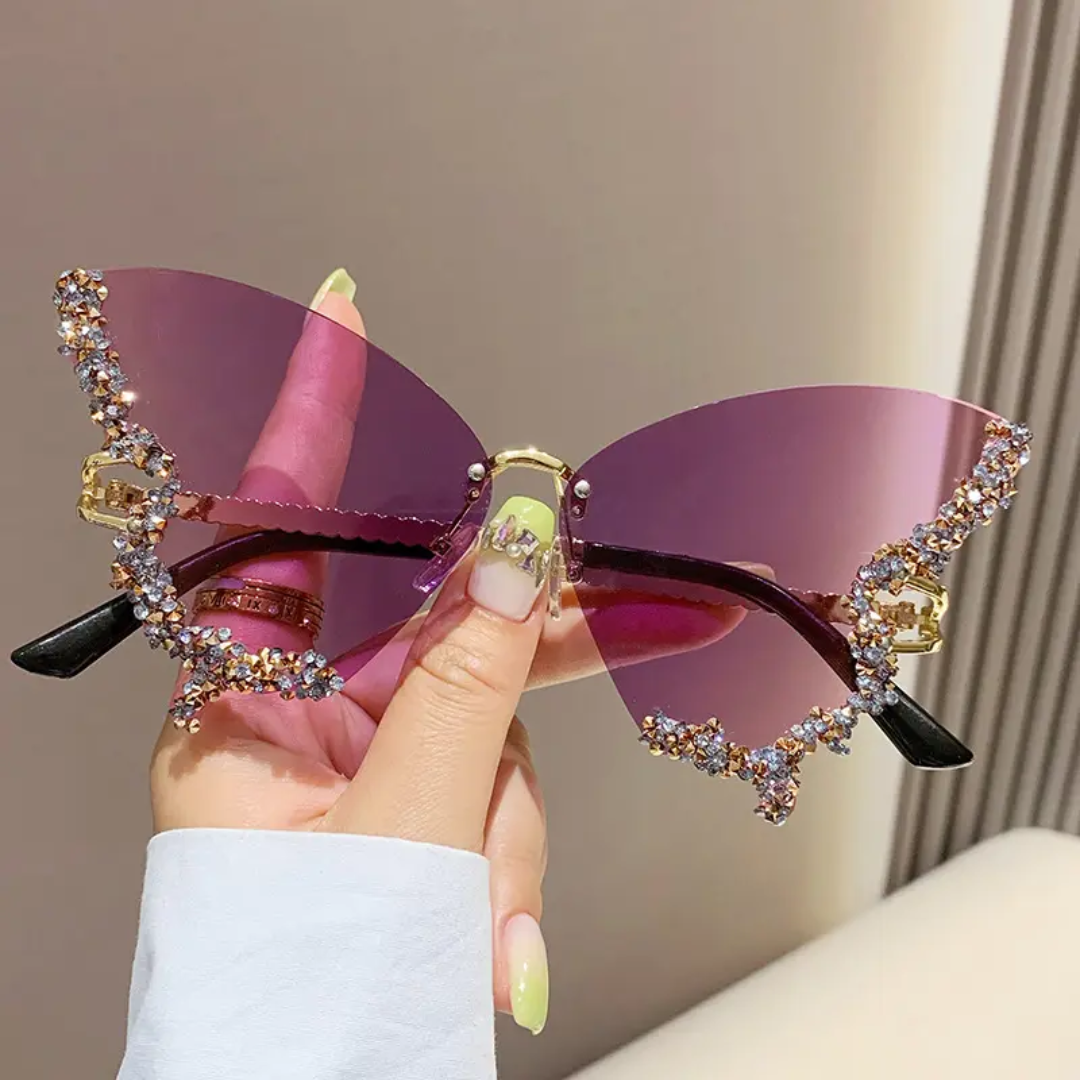 New Butterfly shaped with Diamond Rimless sunglasses for women