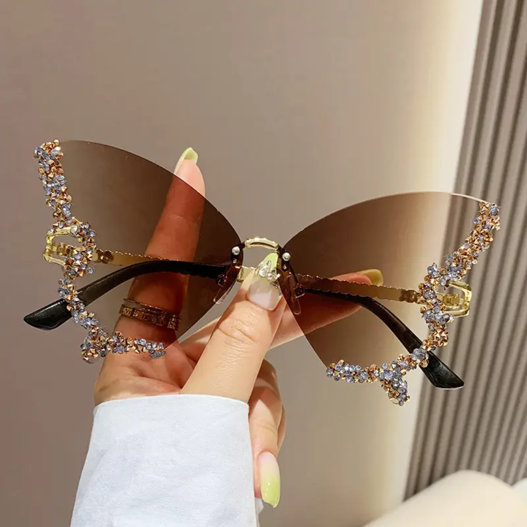 New Butterfly shaped with Diamond Rimless sunglasses for women