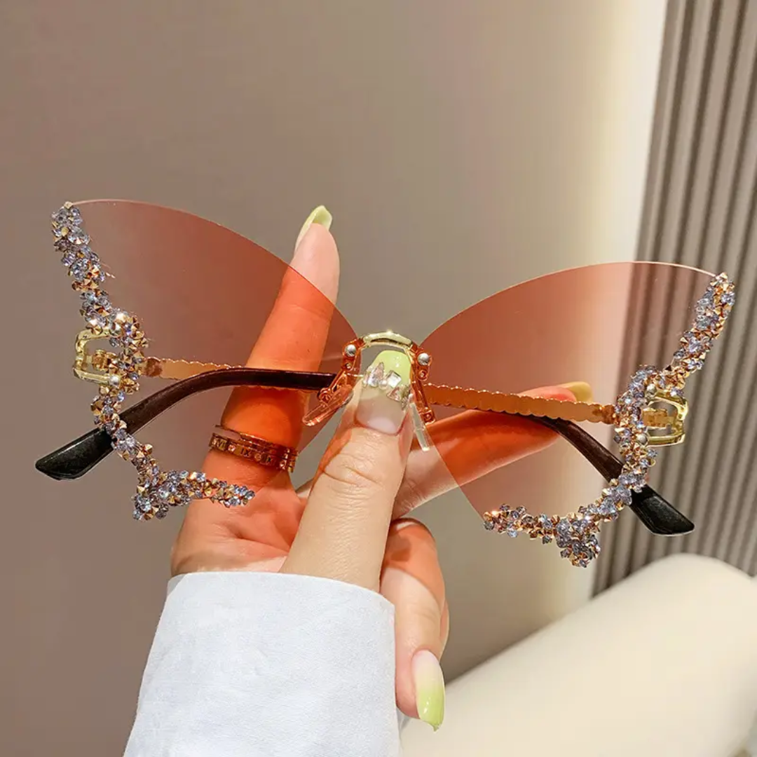 New Butterfly shaped with Diamond Rimless sunglasses for women