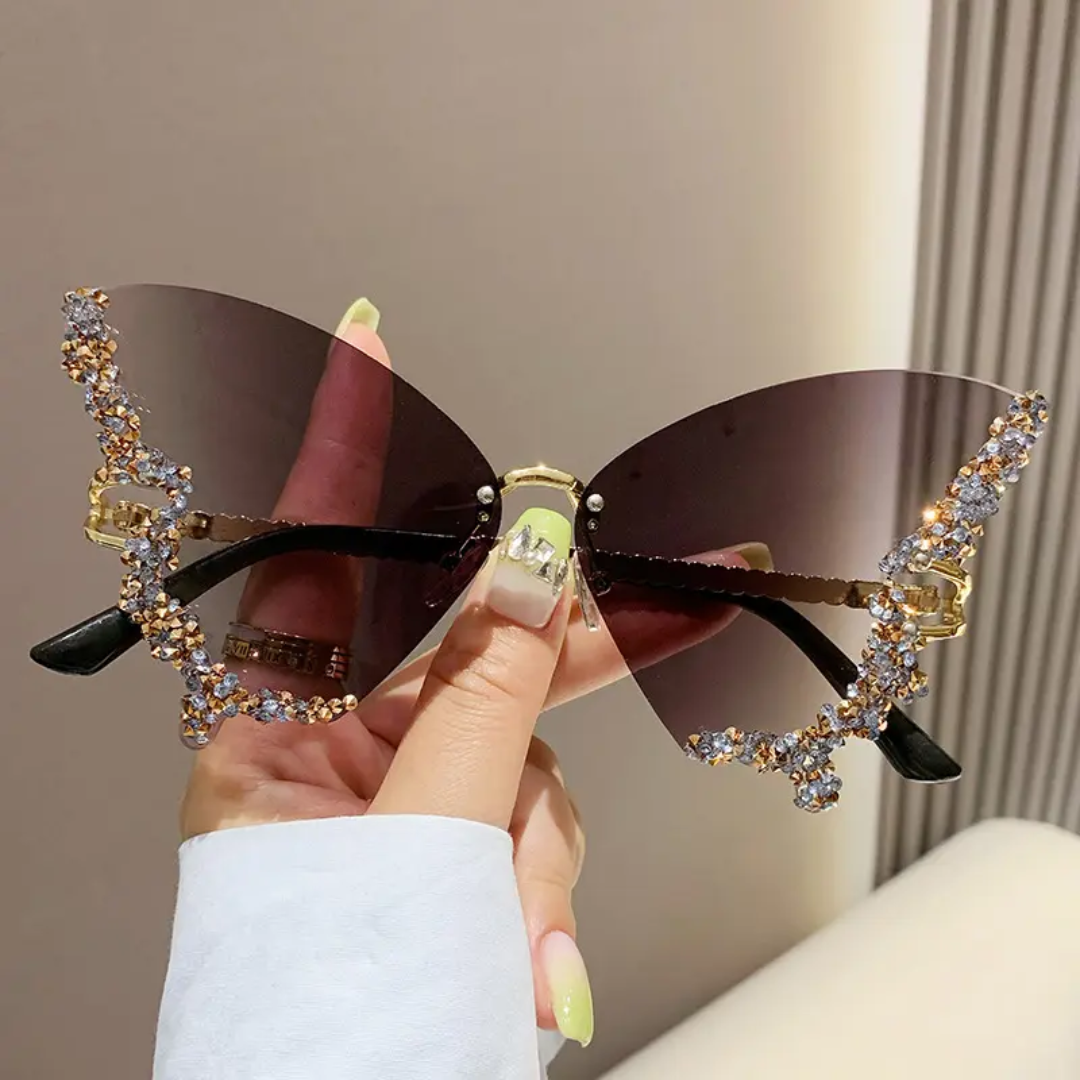 New Butterfly shaped with Diamond Rimless sunglasses for women