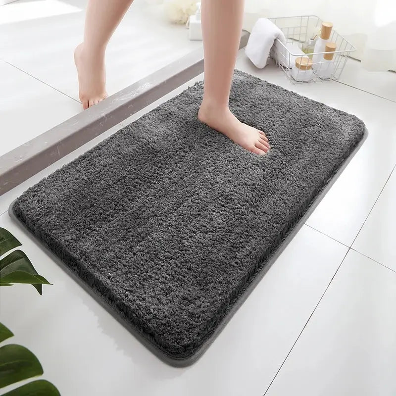 Modern Minimalist Solid Color Floor Mat, Square Long Plush, Thickened Absorbent Carpet, Bathroom Door Mat, Non Slip Mat