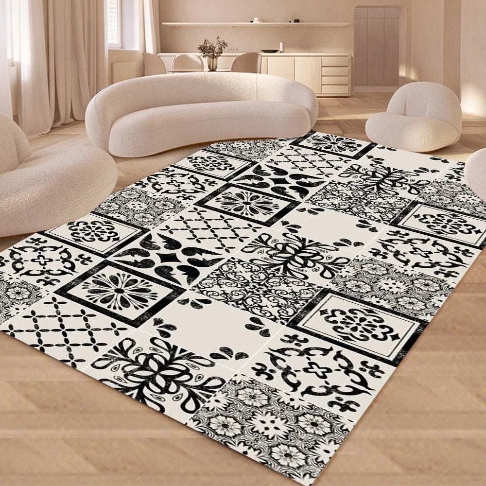 Retro French Plaid Carpet for Living Room Modern Simple Kitchen Bathroom Doormats Easy To Clean Floor Mat Home Sofa Bedroom Rugs