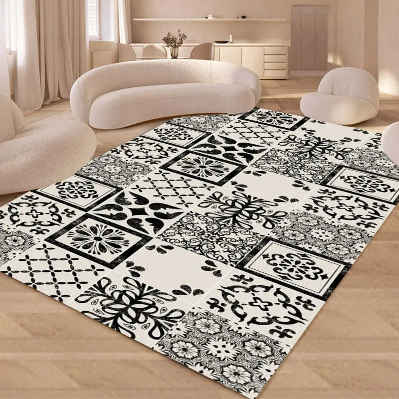 Retro French Plaid Carpet for Living Room Modern Simple Kitchen Bathroom Doormats Easy To Clean Floor Mat Home Sofa Bedroom Rugs