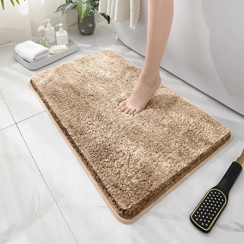 Modern Minimalist Solid Color Floor Mat, Square Long Plush, Thickened Absorbent Carpet, Bathroom Door Mat, Non Slip Mat